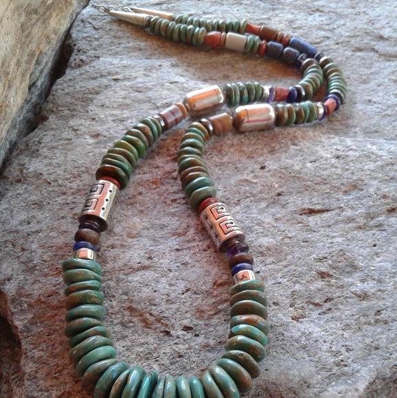 Sterling silver Green Turquoise multi NECKLACE - Picture 5 of 7